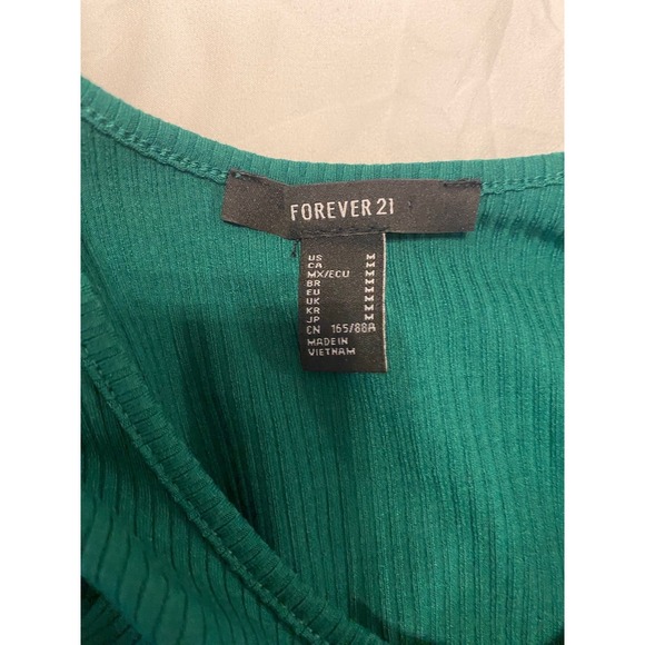 FOREVER 21 Midi Dress Women's Medium Ribbed Knit Long Sleeve Green Bodycon - Picture 3 of 5